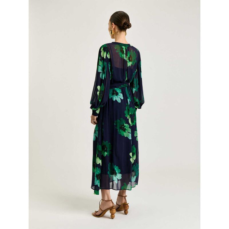 Veronika Maine Indigo Water Poppy Georgette Dress image number 1